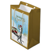 Elegantes, Vintag Inspiriertes Golf Weihnachten Mittlere Geschenktüte (Vorderseite Schrägansicht)
