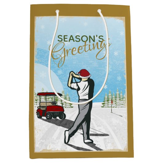 Elegantes, Vintag Inspiriertes Golf Weihnachten Mittlere Geschenktüte (Vorderseite)