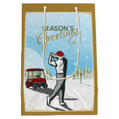 Elegantes, Vintag Inspiriertes Golf Weihnachten Mittlere Geschenktüte (Rückseite)