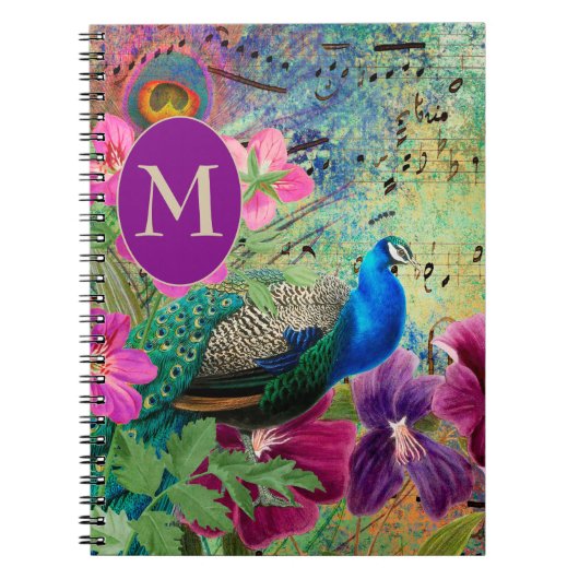 Elegantes Vintag Peacock Blue Green Monogram Notizblock (Vorderseite)