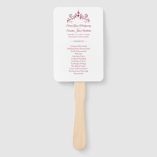 Elegantes Vintag Romance Burgundy Hochzeitsprogram Fächer (Vorderseite)