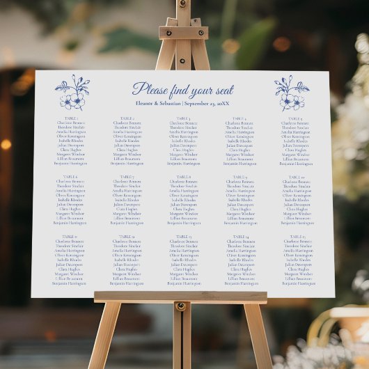 Elegantes Vintag romantisches Blue Wedding Seating Poster