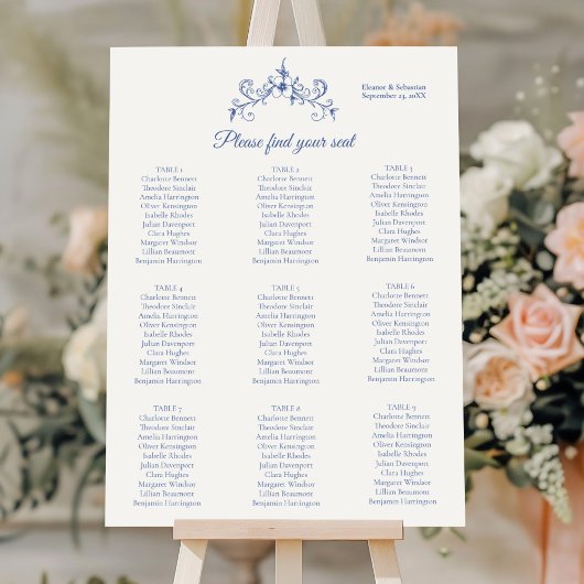 Elegantes Vintag romantisches Blue Wedding Seating Poster