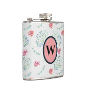 Elegantes Vintag rosa blaues Muster Monogramm Flachmann (Rechts)
