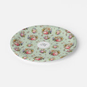 Elegantes Vintag rosa Blumenmuster Monogramm Pappteller (Schrägansicht)