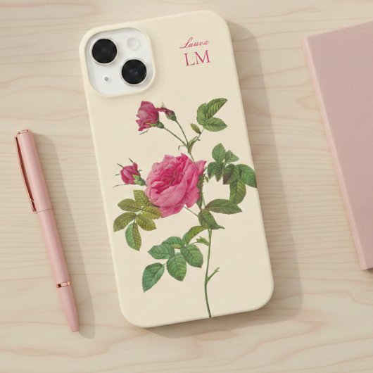Elegantes Vintag rosa Floral Monogramm iPhone Hülle