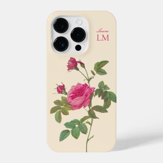 Elegantes Vintag rosa Floral Monogramm iPhone Hülle (Rückseite)
