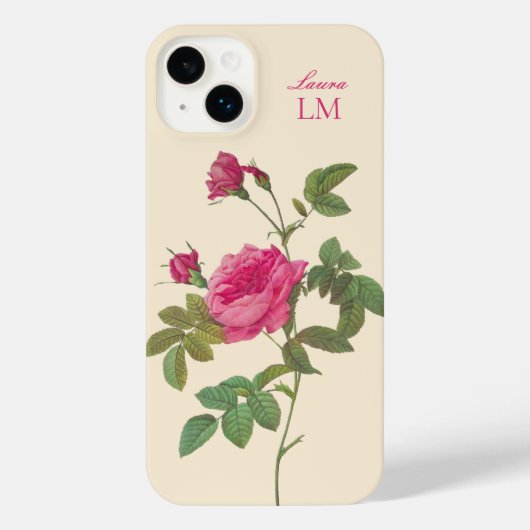 Elegantes Vintag rosa Floral Monogramm iPhone Hülle (Rückseite)
