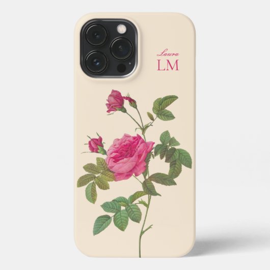 Elegantes Vintag rosa Floral Monogramm iPhone Hülle (Rückseite)