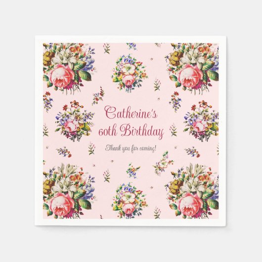 Elegantes Vintag rosa Rosenmuster Serviette (Vorderseite)