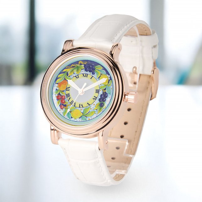 Elegantes Vintag Schönes italienisches Wasserbad Armbanduhr (Zazzle Elegant Vintage Lovely Italian Deruta Watercolor Watch)
