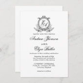 Elegantes Vintag Schwarz-Weiß-Monogramm Einladung (Vorne/Hinten)