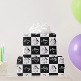 Elegantes Vintag Schwarzes und Weiß Weihnachten Geschenkpapier