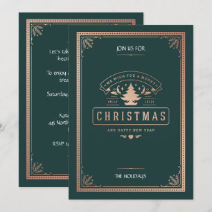 Elegantes Vintag Style Junter Green Weihnachts-Par Einladung