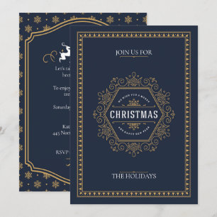 Elegantes Vintag Style Navy Blue Weihnachts-Party Einladung