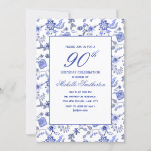 Elegantes Vintage Antik Blau Blumen 90.  Einladung