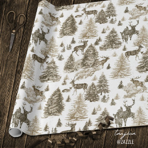 Elegantes vintage-beiges Reh im schneebedeckten Wa Geschenkpapier