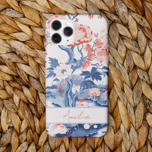 Elegantes Vintage Blau Creme Korallen Blumenmuster Case-Mate iPhone Hülle