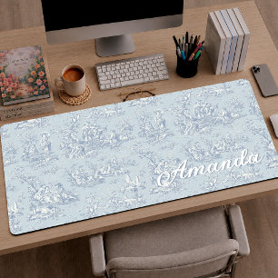 Elegantes Vintage Blau Grau Toile Monogramm Schreibtischunterlage