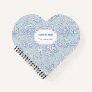Elegantes vintage blau-graues Toile-de-Jouy-Herz Notizblock