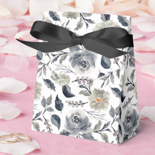 Elegantes, vintage-blau-graues Wasserfarben-Blumen Geschenkschachtel