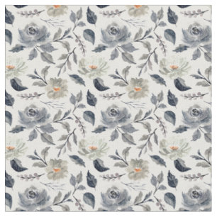 Elegantes, vintage-blau-graues Wasserfarben-Blumen Stoff