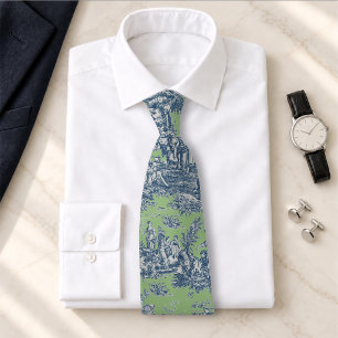 Elegantes Vintage Blau Grün Toile De Jouy Krawatte