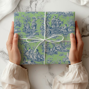 Elegantes Vintage Blau Grün Toile Französisches La Geschenkpapier