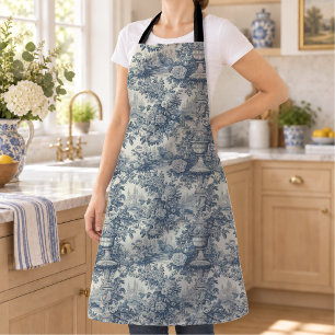 Elegantes vintage Blau toile de jouy Monogramm Schürze