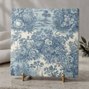 Elegantes Vintage-Blau Toile de Jouy See Blumen Mo Fliese