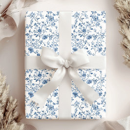 Elegantes Vintage Blau Weiß Floral Toile Botanisch Geschenkpapier