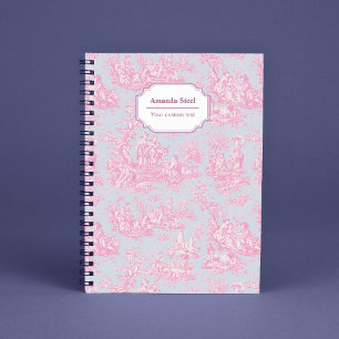 Elegantes vintage-blaues rosa Toile de Jouy Notizblock