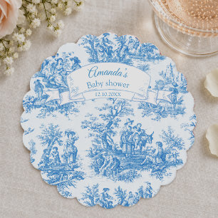 Elegantes vintage-blaues Türkis Toile de Jouy Untersetzer