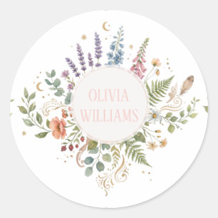 Elegantes Vintage-Blumen-Botanik-Design Runder Aufkleber