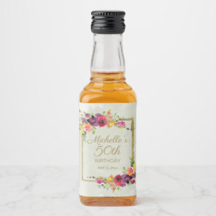 Elegantes Vintage-Blumen-Gold-Damen-50. Geburtstag Alkoholflaschenetikett