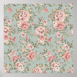 Elegantes Vintage-Blumen-Wallpaper-Poster Poster