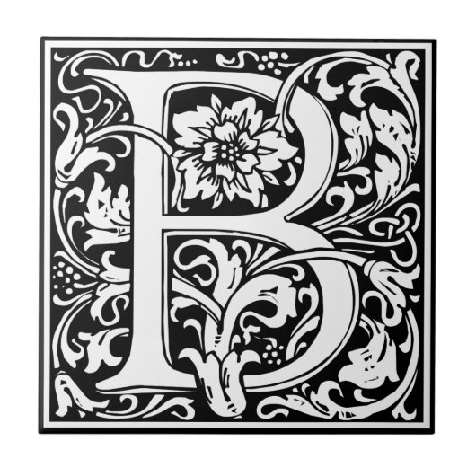 Elegantes vintage-blumenförmiges Monogramm Buchsta Fliese (Vorderseite)