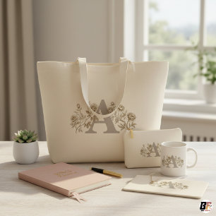 Elegantes Vintage-Blumenmonogramm, individuelles B Jumbo Stoffbeutel