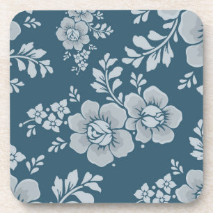 Elegantes Vintage-Blumenmuster in Blau Getränkeuntersetzer