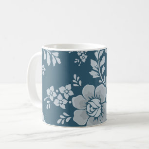 Elegantes Vintage-Blumenmuster in Blau Kaffeetasse