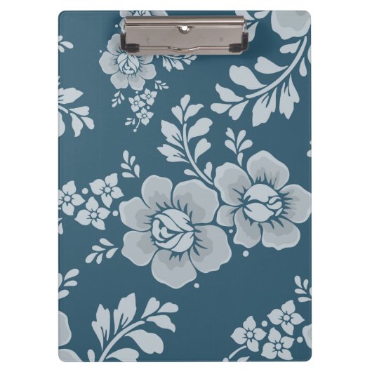 Elegantes Vintage-Blumenmuster in Blau Klemmbrett (Vorderseite)