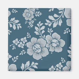 Elegantes Vintage-Blumenmuster in Blau Magnet