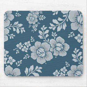 Elegantes Vintage-Blumenmuster in Blau Mousepad