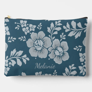 Elegantes Vintage-Blumenmuster in Blau personalisi Zubehörtasche
