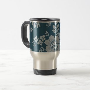 Elegantes Vintage-Blumenmuster in Blau Reisebecher