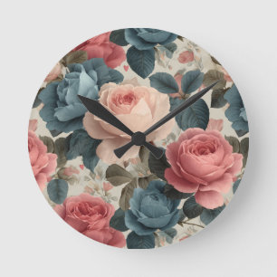 Elegantes vintage Blumenmuster mit Rosen Runde Wanduhr