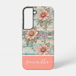 Elegantes Vintage-Blumenmuster Pfirsich Benutzerna Samsung Galaxy Hülle