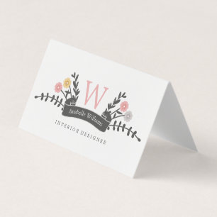 Elegantes vintage-blumiges Monogramm Visitenkarten