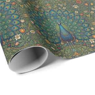 Elegantes vintage-bohemian-Pfau-Design Geschenkpapier