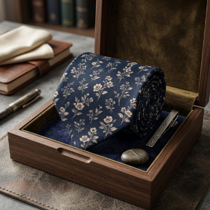 Elegantes Vintage-Botanik-Blumenmuster Navy Krawatte